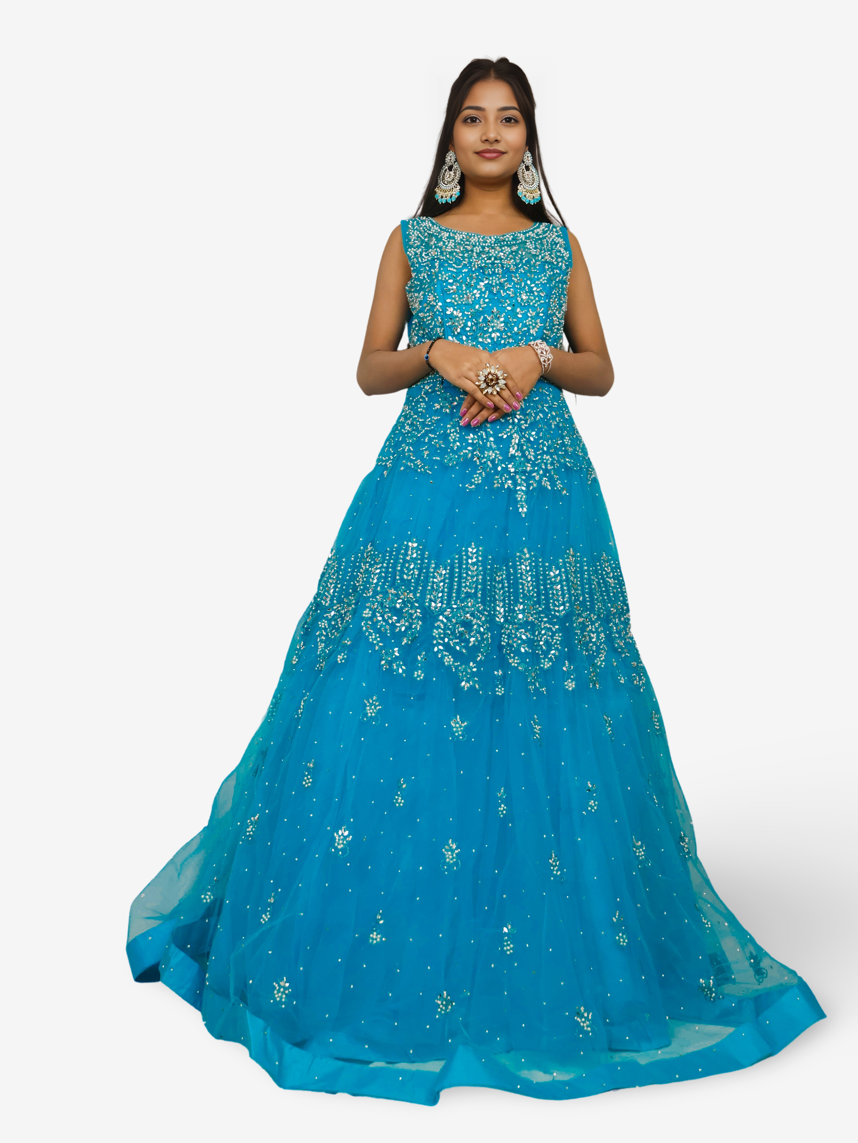 Net Fabric Gown with Mirror & Pearls by Shreekama