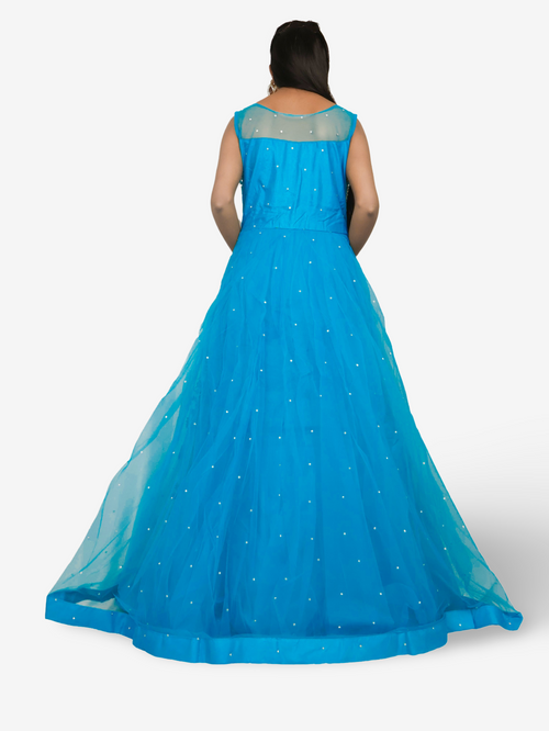 Net Fabric Gown with Mirror & Pearls by Shreekama