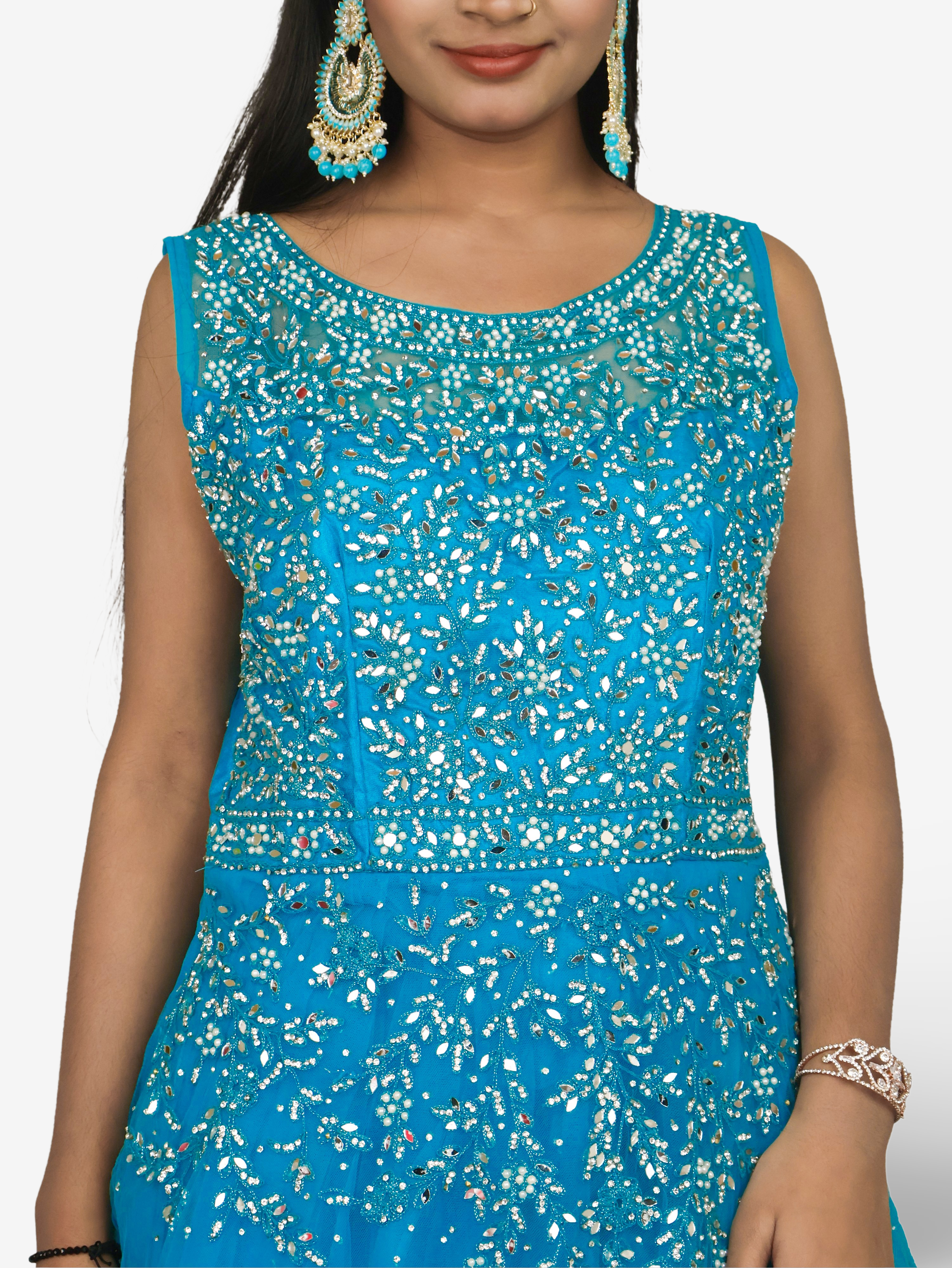 Net Fabric Gown with Mirror & Pearls by Shreekama